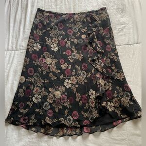 Vintage Dark Floral Mesh Overlay Asymmetric Ruffle Slip Skirt 10 Fairy Grunge